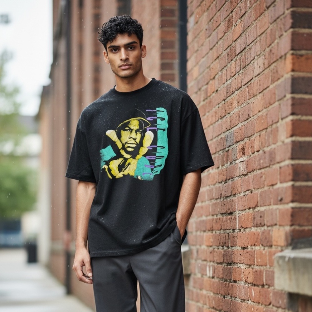 Black Graphic IceCube T-Shirt with Colorful Print